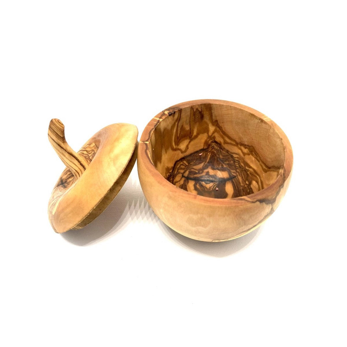 Dose in Apfelform Ø 10 cm aus Olivenholz – dekoratives Olivenholzprodukt