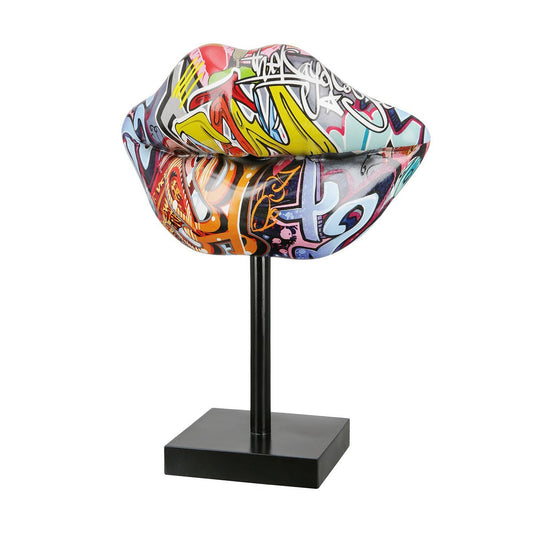 Deko Skulptur Lippen Graffiti H26cm Moderne Street Art Style Standfigur Dekoration Bunt