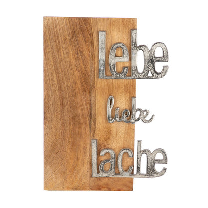 Wandbild Lebe Liebe Lache H45cm Holz Silber Vintage Landhaus Wanddekoration