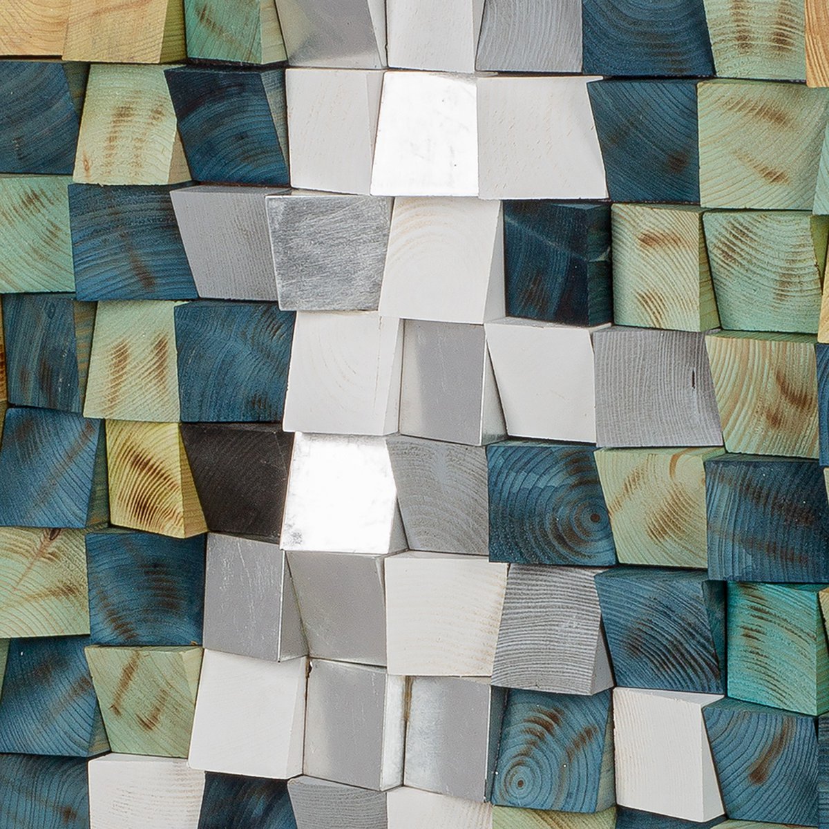 Wandbild 3D Holz 123x55cm Modern Mosaik Türkis Silber Handgefertigt Wanddekoration