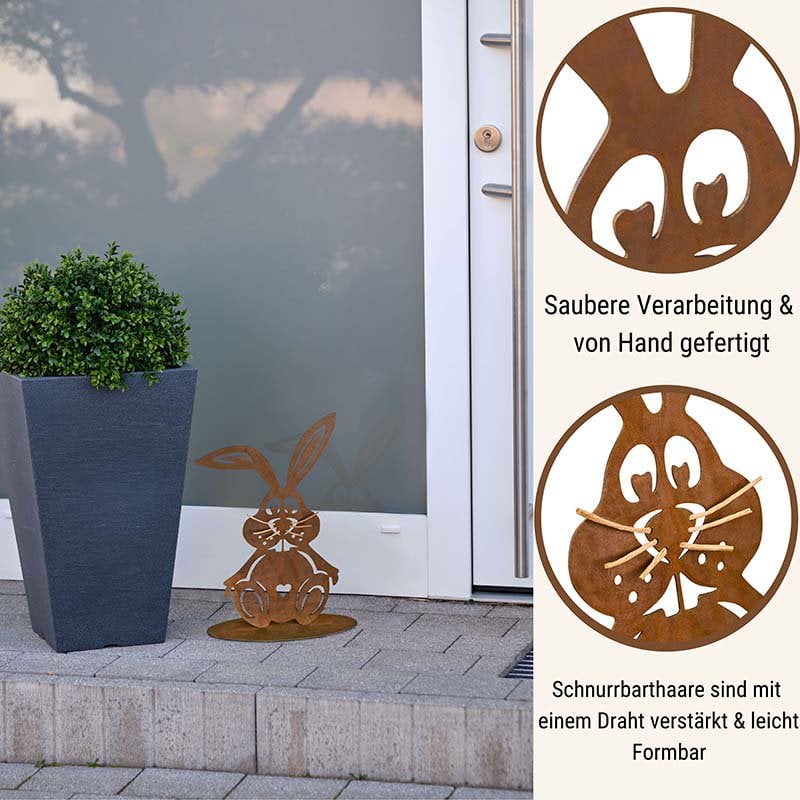 Rost Deko Hase Schnurri H22/30cm Metall mit Schnurrbart Vintage Osterdekoration Ostern Gartendekoration