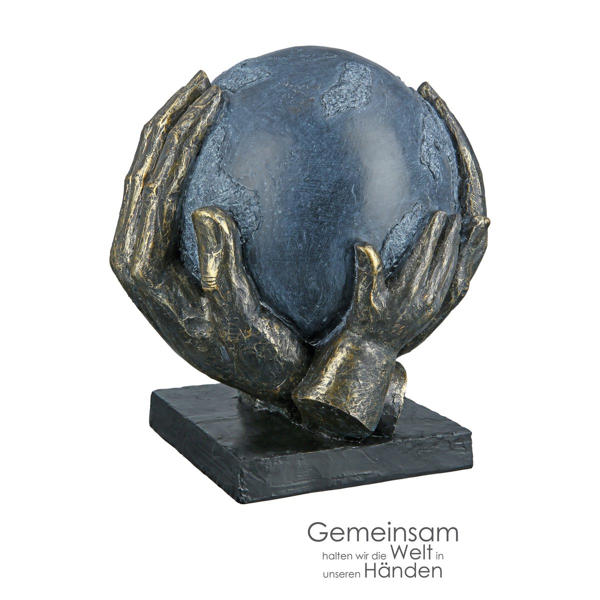 Deko Figur Weltkugel mit Händen H19cm Antik Bronze Modern Skulptur Dekoration