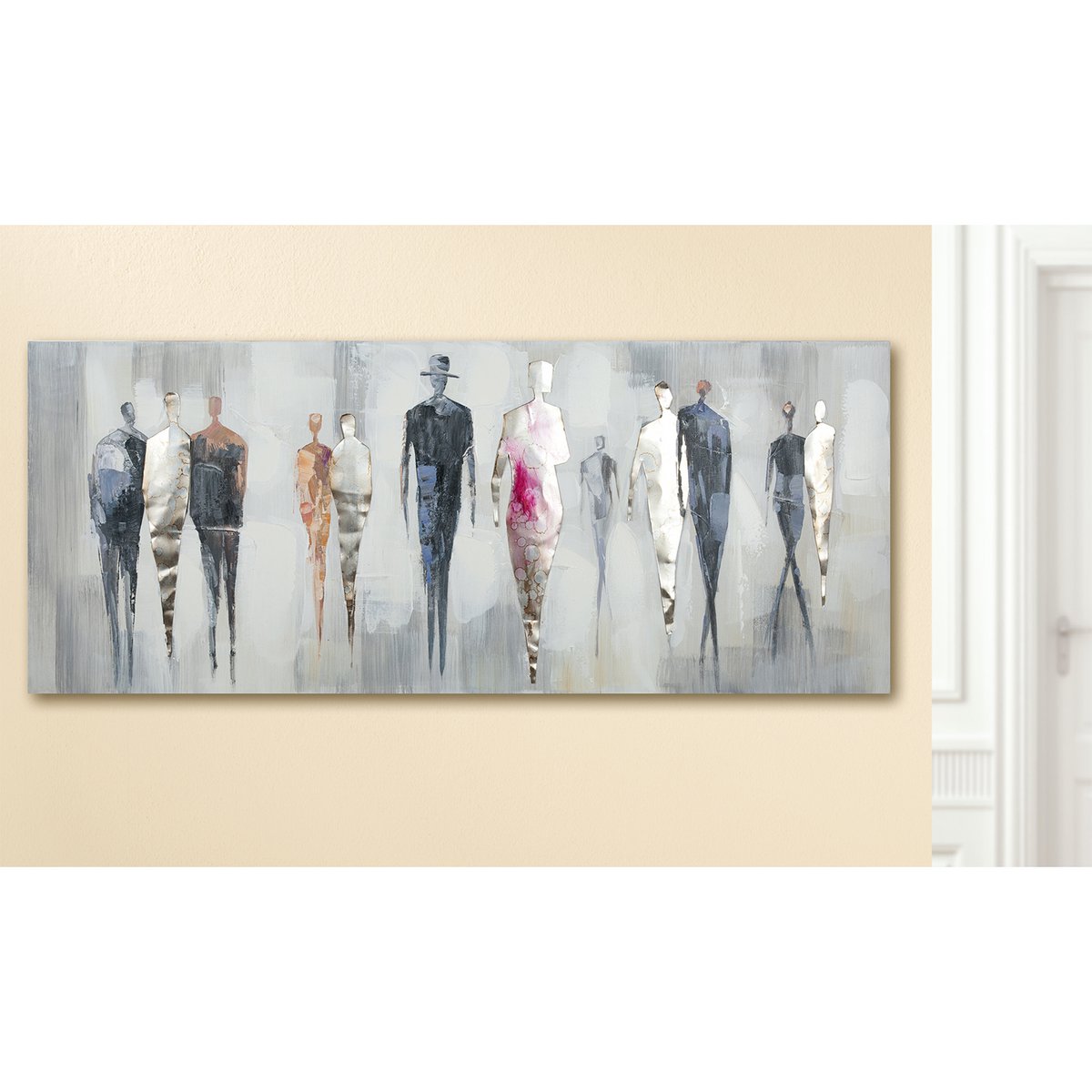 Wandbild Menschen 120x50cm Silber Grau Modern XXL Art Design Wanddekoration