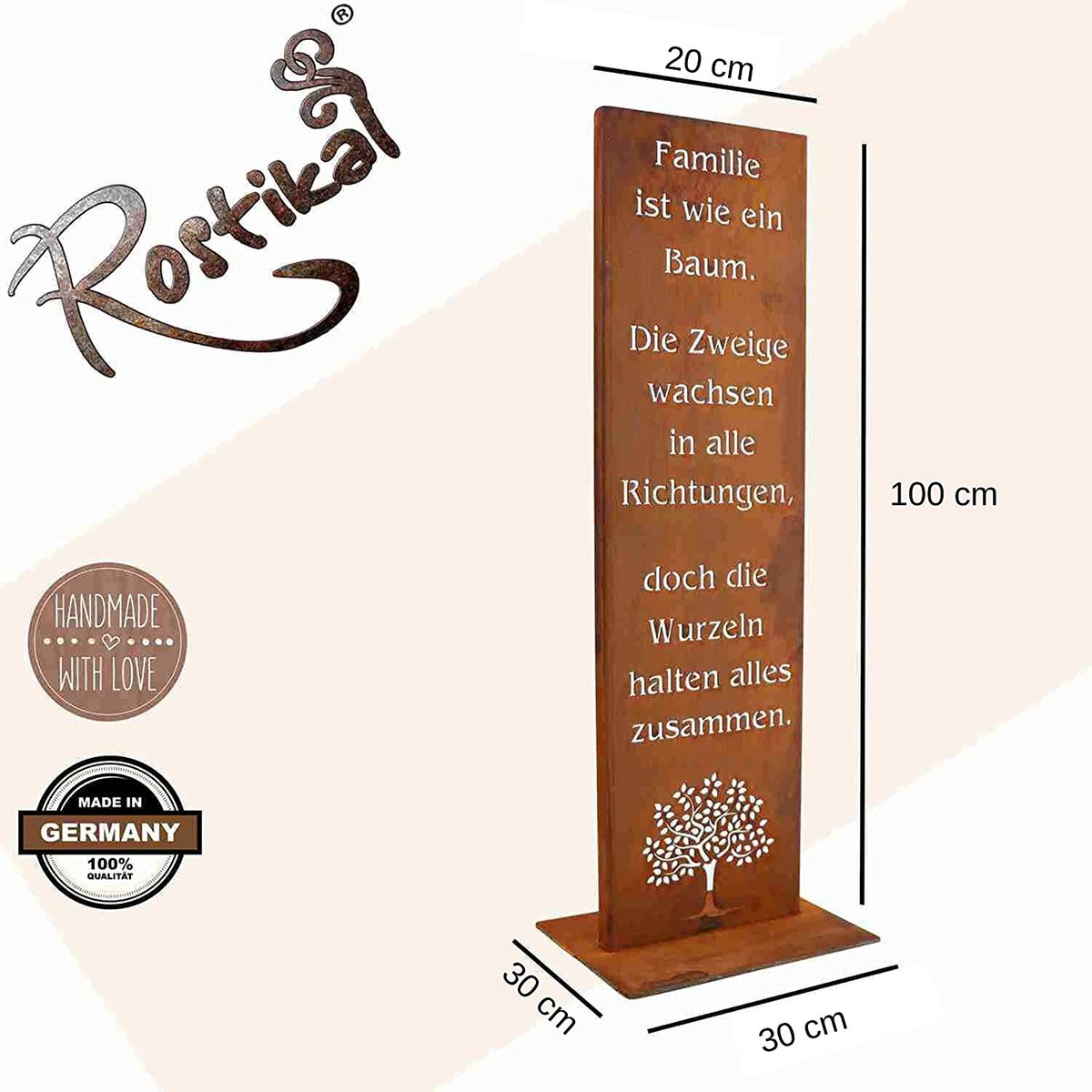 Rost Deko Ständer Familie Baum H55/100cm Metall Vintage Gartendekoration Schild mit Text über Familie