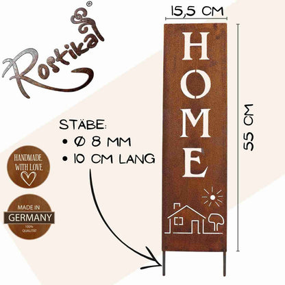 Rost Deko Ständer Home H55cm Metall mit Haus Vintage Gartendekoration Schild