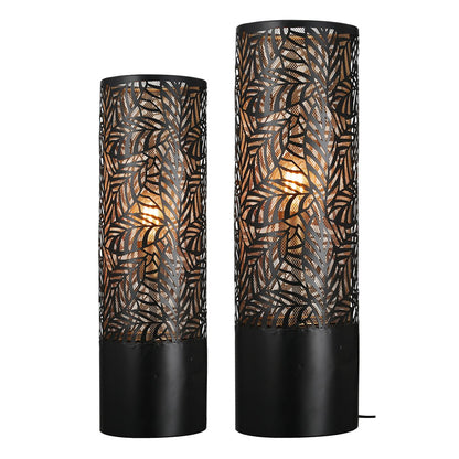 2er Set Stehlampen Palmenblätter Design H58cm Schwarz Gold Modern Schwarz mit Blattmuster