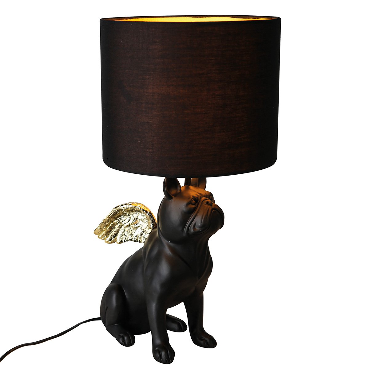 Tischlampe Französische Bulldogge H45cm Schwarz Gold Design Dekoration