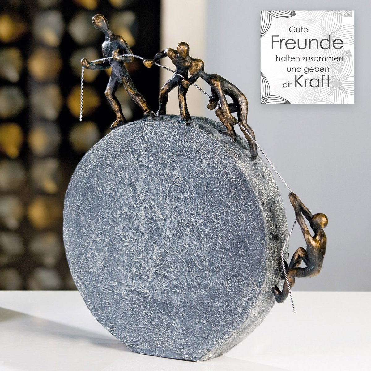 Deko Skulptur Teamwork H35cm Bronze Figuren Modern Kunstobjekt Motivierende Dekoration