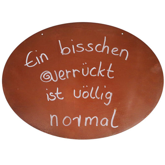 Rost Deko Schild mit Spruch Ein bisschen verrückt ist völlig normal 35x25cm Metall Vintage Spruch Wanddekoration Oval Gartendekoration