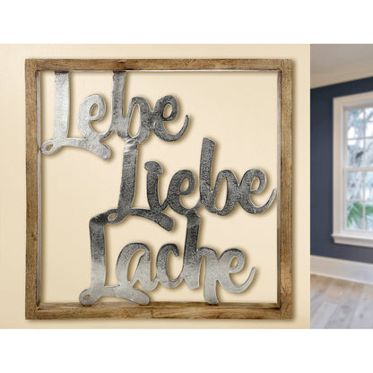 Wandbild Lebe Liebe Lache 60x60cm Holz Silber Landhaus Vintage Holzramen Wanddekoration