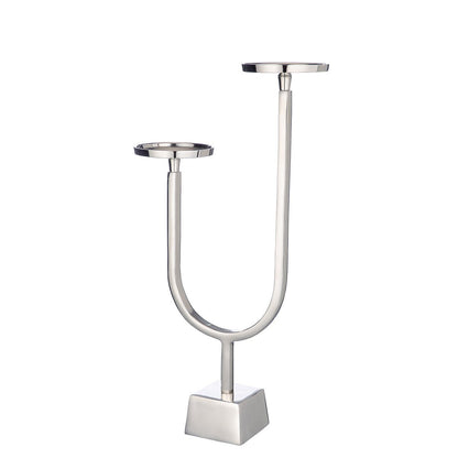 Kerzenständer Design H55cm Aluminium Silber Modern Doppelarm Eleganter Kerzenhalter Dekoration