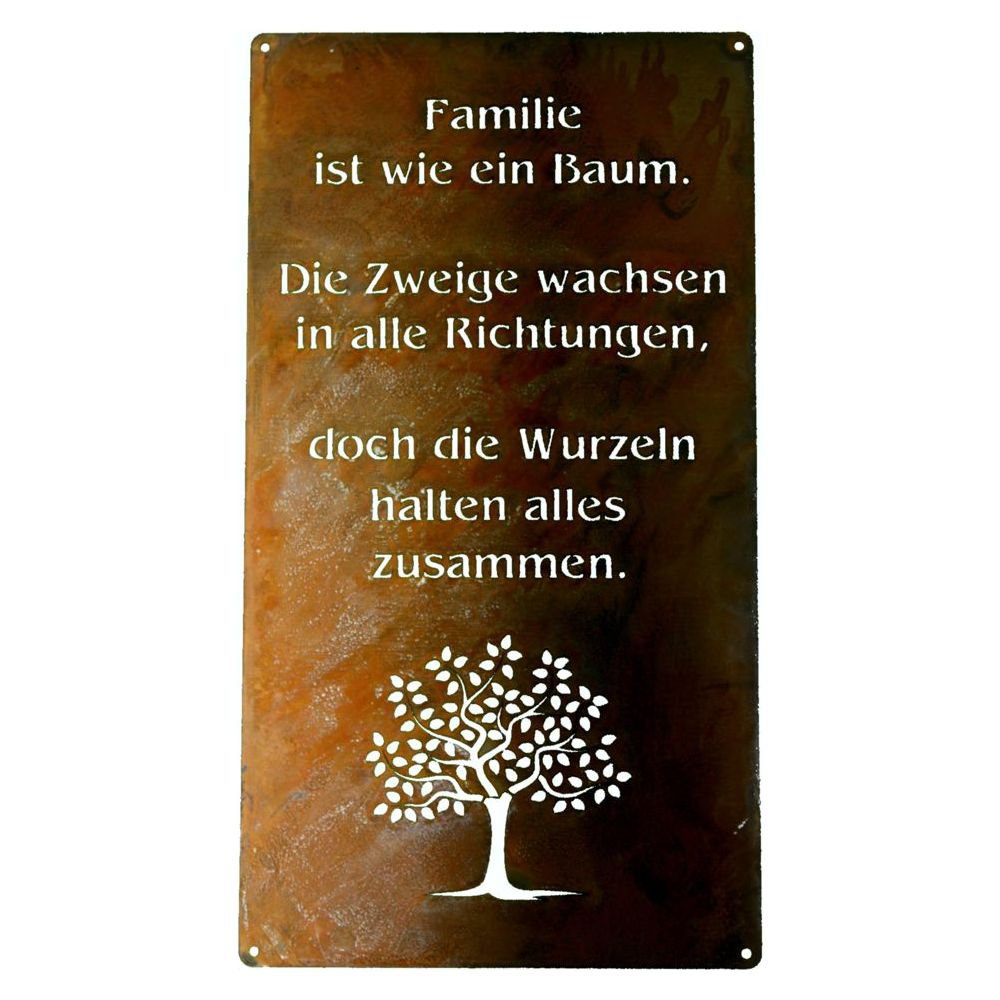 Rost Deko Schild Familien Spruch - Familie ist wie ein Baum 30x15/60x33cm Metall Vintage Wanddekoration