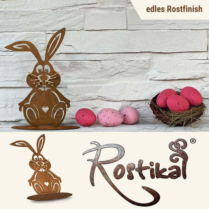 Rost Deko Hase Schnurri H22/30cm Metall mit Schnurrbart Vintage Osterdekoration Ostern Gartendekoration