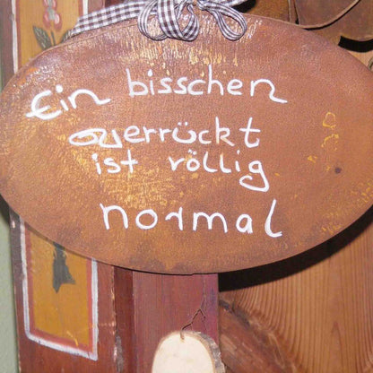 Rost Deko Schild mit Spruch Ein bisschen verrückt ist völlig normal 35x25cm Metall Vintage Spruch Wanddekoration Oval Gartendekoration