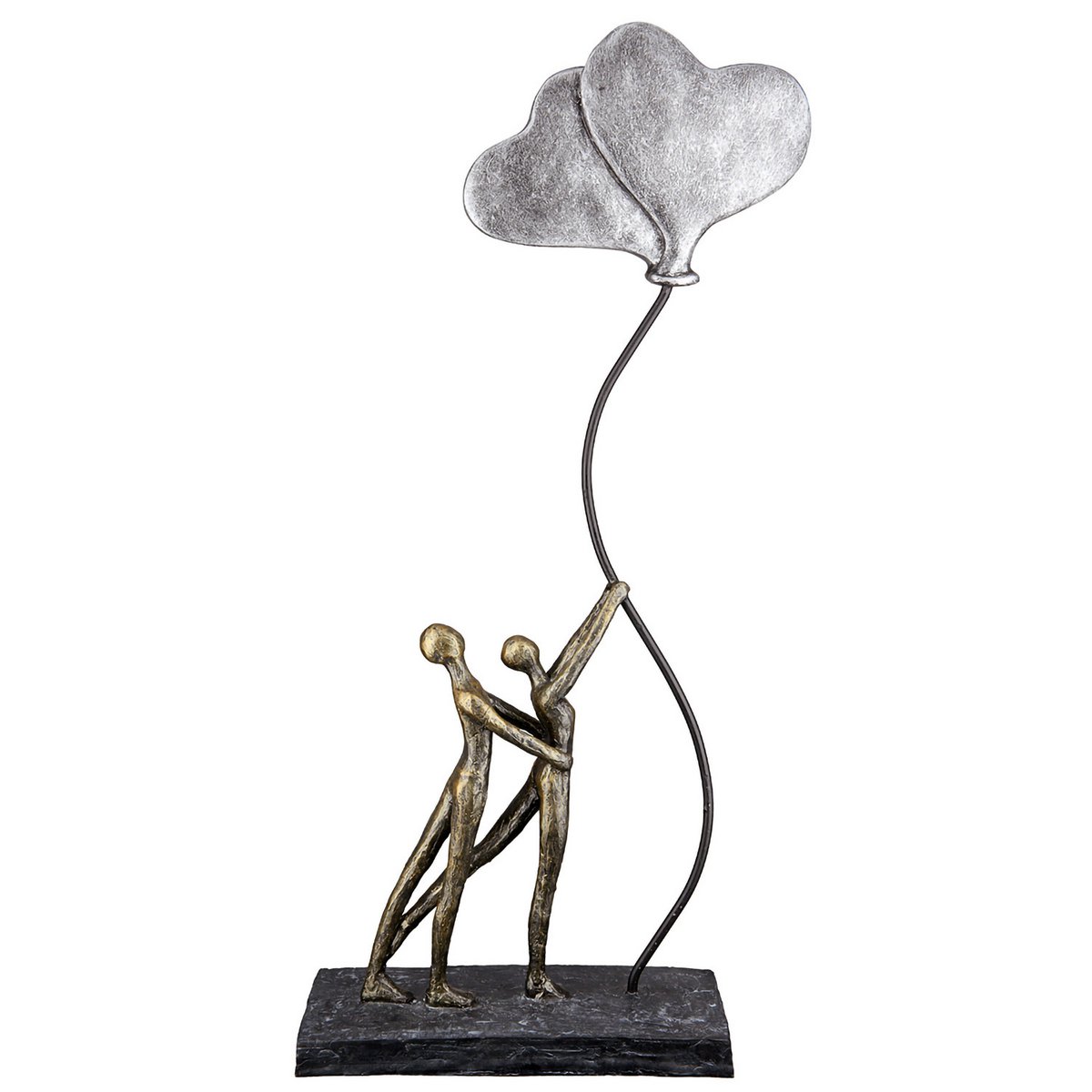 Deko Skulptur Love H48cm Bronze Silber Paar mit Herzballon Modern Liebes Dekoration Herzen