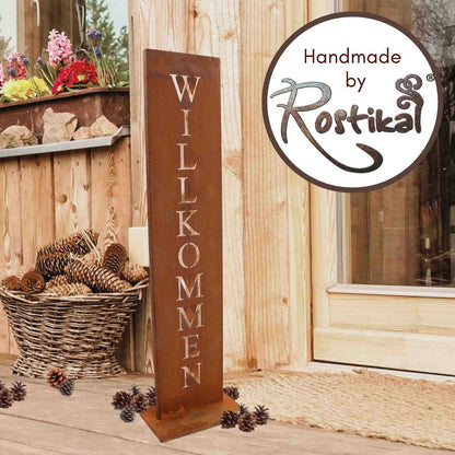 Rost Deko Ständer Willkommen H71/100cm Metall Vintage Gartendekoration Schild