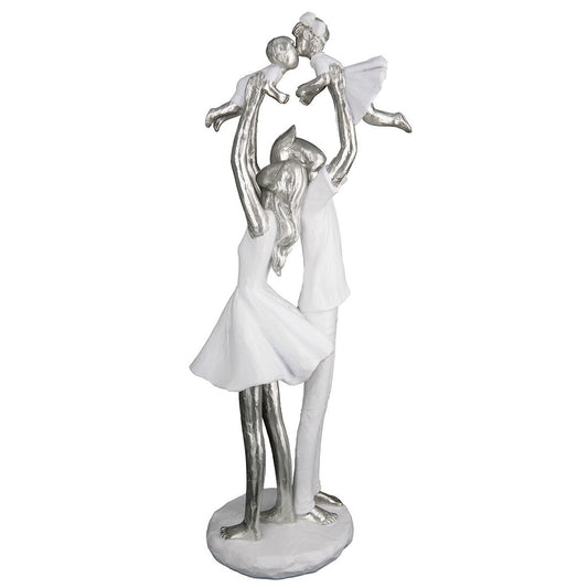 Deko Figur Familie H37cm Weiß Silber Modern Skulptur Geschenk Eltern mit Kindern Dekoration