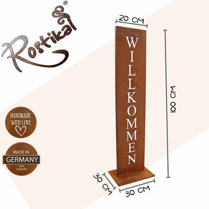 Rost Deko Ständer Willkommen H71/100cm Metall Vintage Gartendekoration Schild