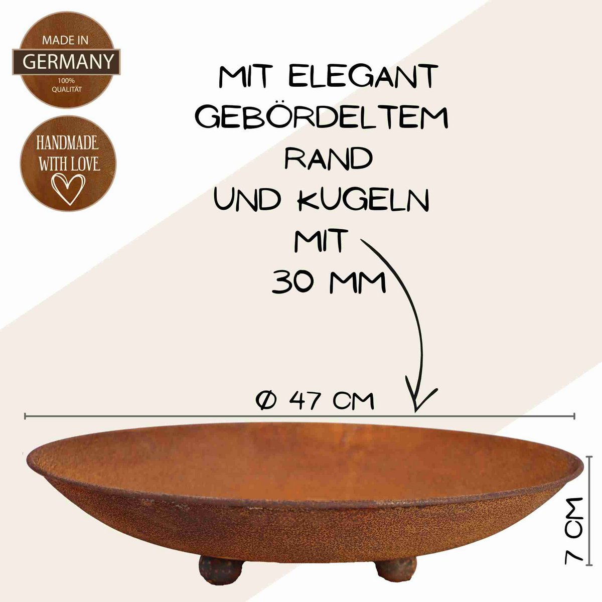 Deko Schale Edelrost Ø47cm Metall Pflanzschale Vintage mit ohne Kugelfüße Gartendeko