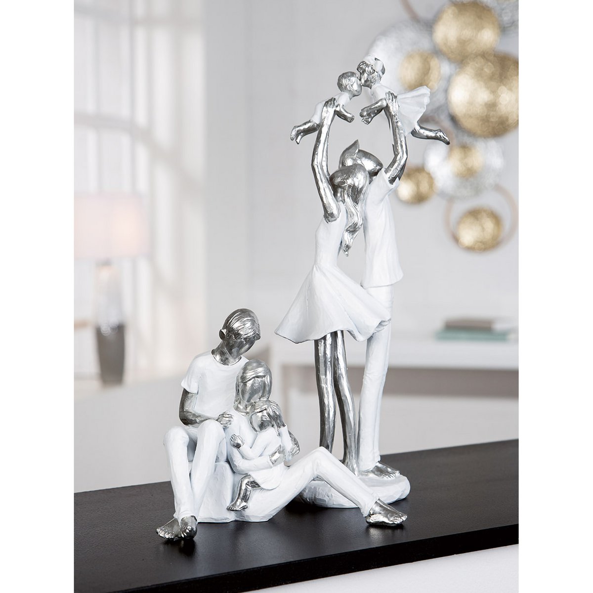 Deko Figur Familie H37cm Weiß Silber Modern Skulptur Geschenk Eltern mit Kindern Dekoration