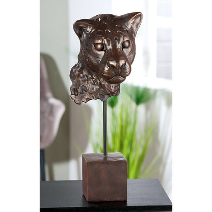 Deko Figur Leopard Kopf H46cm Bronze Antik Büste Modern Dekoration