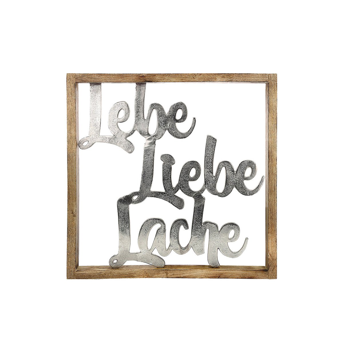 Wandbild Lebe Liebe Lache 60x60cm Holz Silber Landhaus Vintage Holzramen Wanddekoration