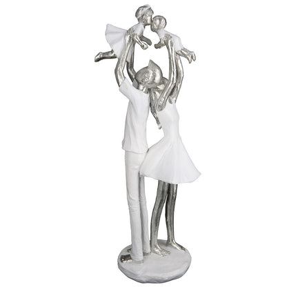 Deko Figur Familie H37cm Weiß Silber Modern Skulptur Geschenk Eltern mit Kindern Dekoration