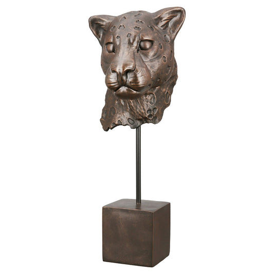 Deko Figur Leopard Kopf H46cm Bronze Antik Büste Modern Dekoration