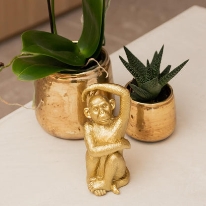 Kolibri Home | Exquisite Goldene Affenskulptur - Stilvolles Accessoire für jede Pflanzendekoration Affenstatue Dekoration - grüne-wurzel