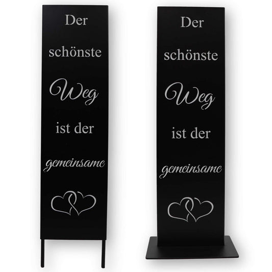 Deko Stele Der schönste Weg ist der Gemeinsame H55cm Metall schwarz matt mit Herzen Gartendekoration