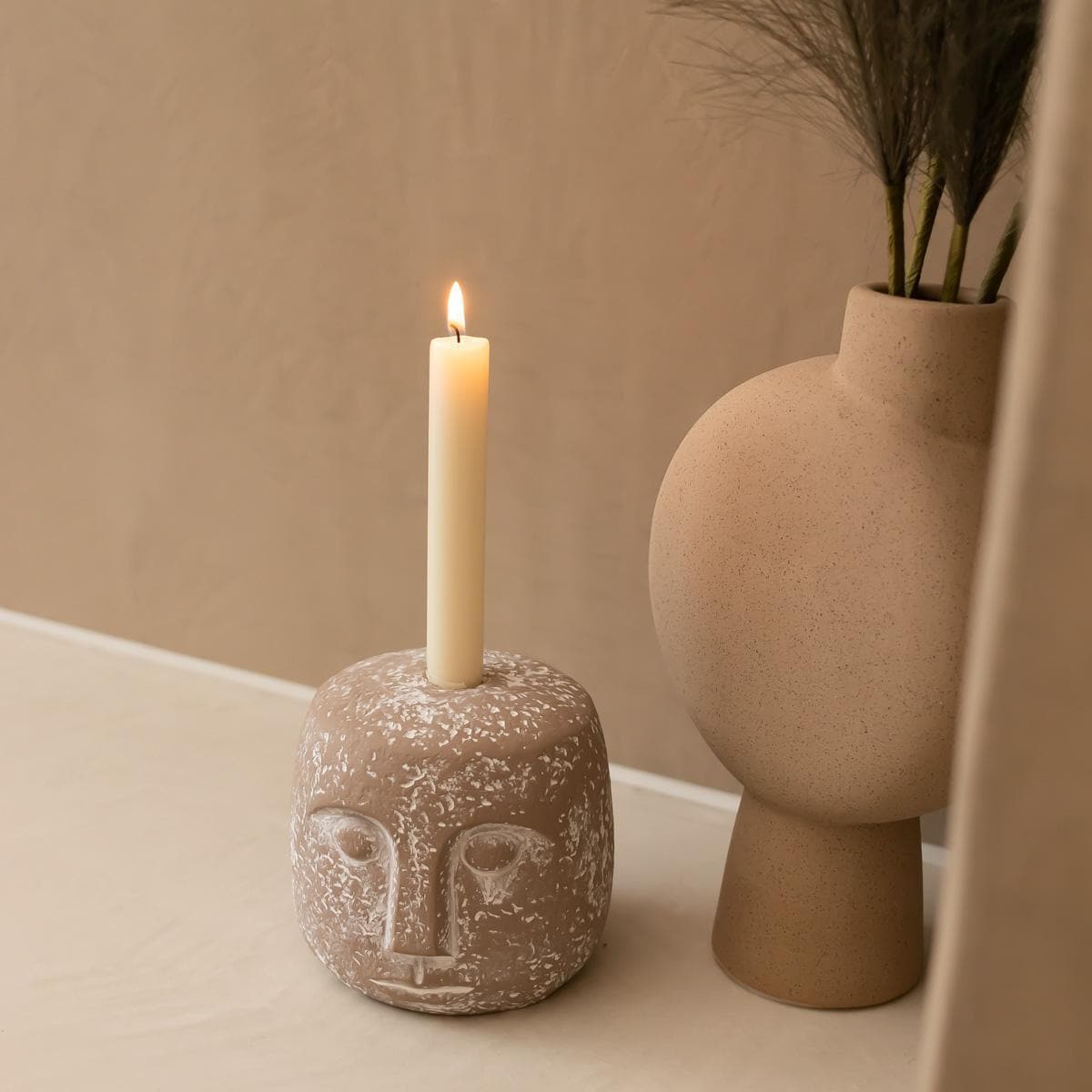 Kolibri Home | Candlestick - Candle Face - 12cm high - Sand - grüne-wurzel