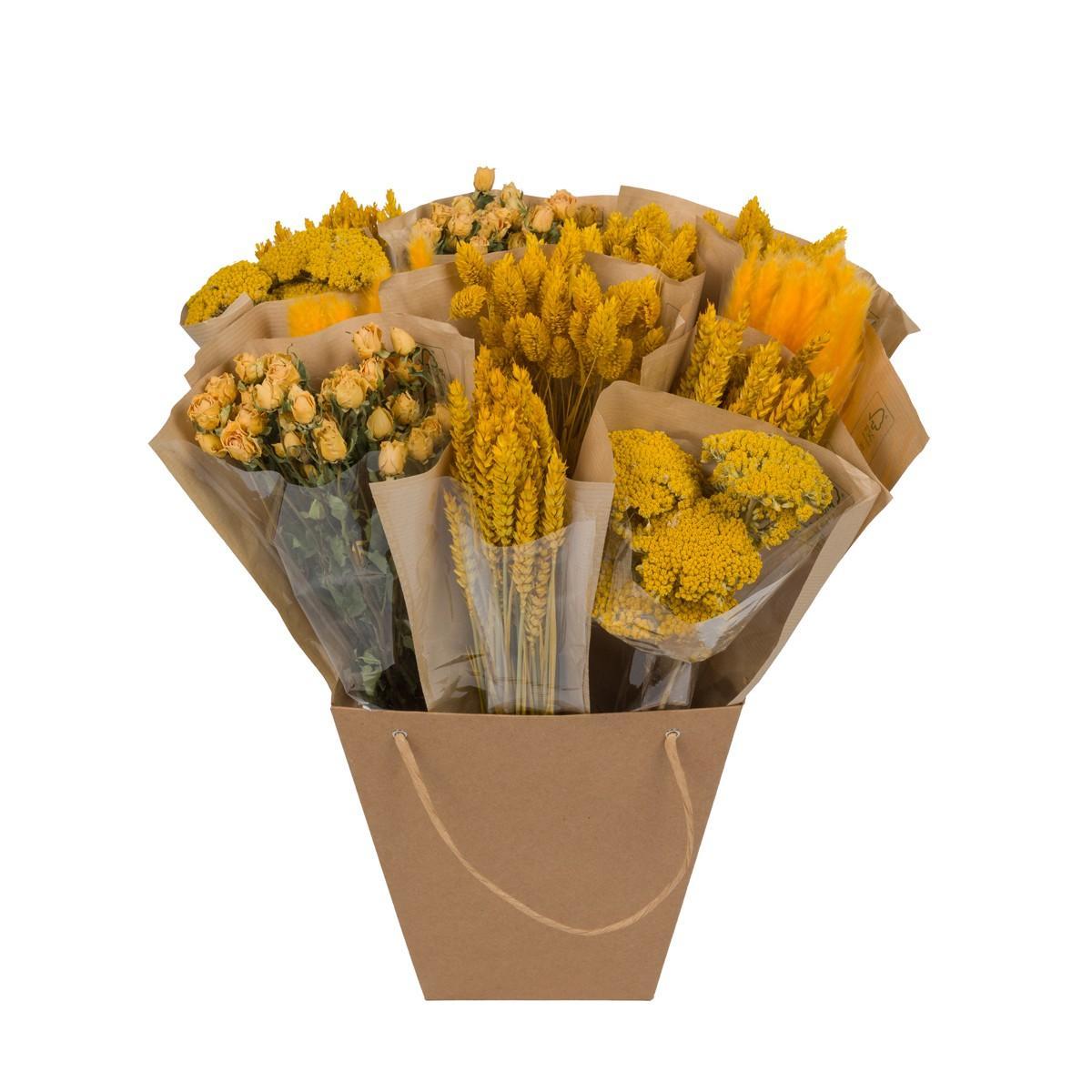 Trockenblumen Bundle - Getrockneter Mono-Mix Gelb - Höhe: 50 cm - Getrocknete Blumen - Trockenblumenstrauß - grüne-wurzel