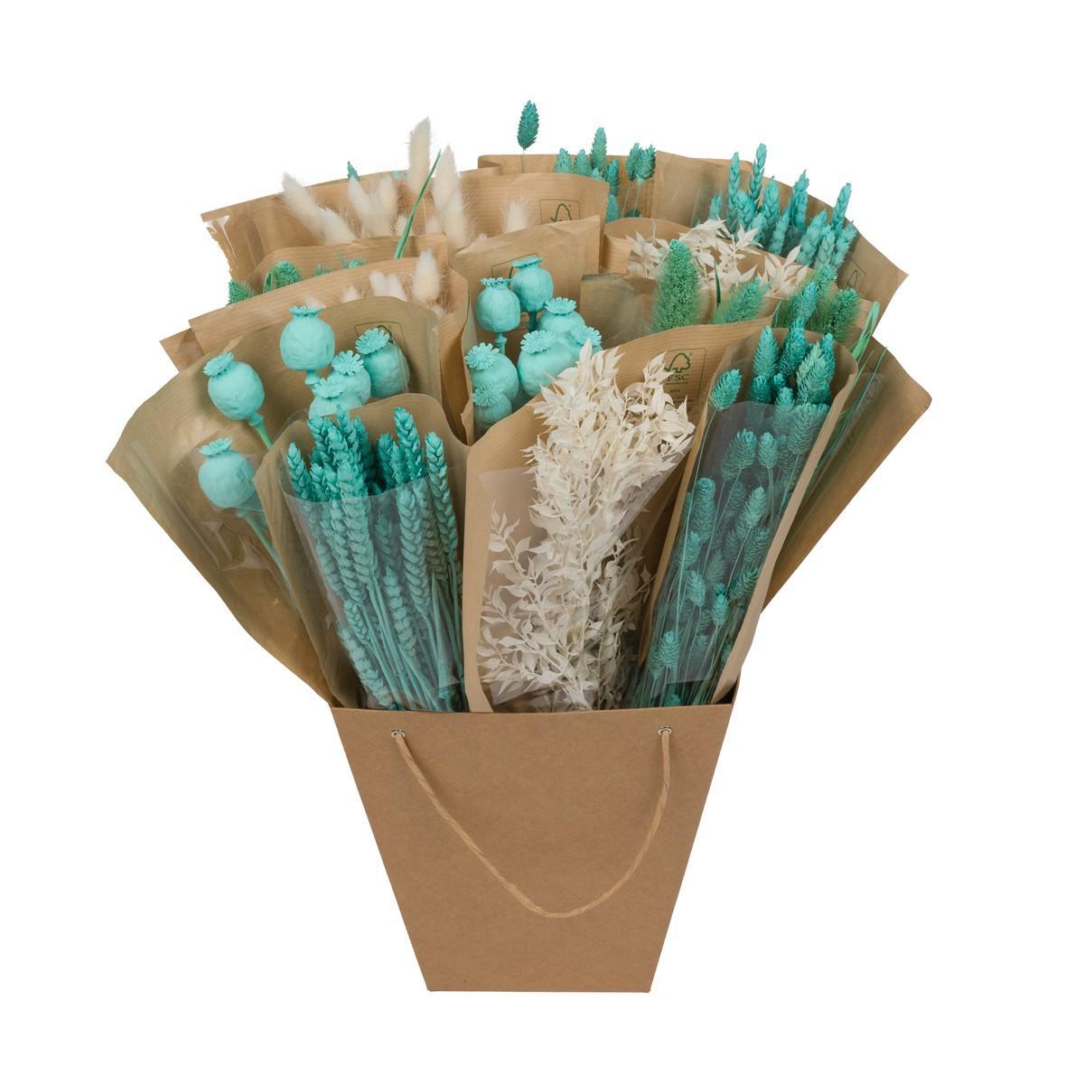 Trockenblumen Bundle - Getrockneter Mono-Mix Aqua Weiß - Höhe: 50 cm - Getrocknete Blumen - Trockenblumenstrauß - grüne-wurzel