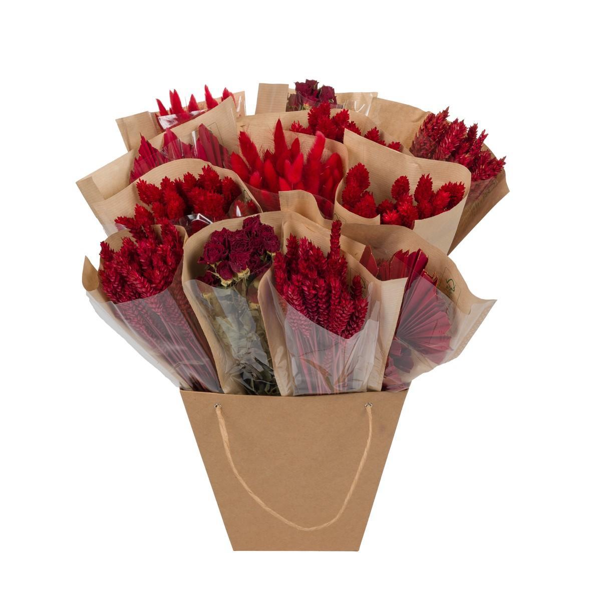 Trockenblumen Bundle - Getrockneter Mono-Mix Rot - Höhe: 50 cm - Getrocknete Blumen - Trockenblumenstrauß - grüne-wurzel