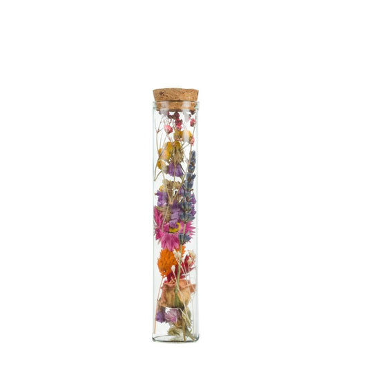 6x Getrocknete Blumen - Glas Flasche - Mehrfarbig - 6 Stücke - Höhe: 15 cm - grüne-wurzel